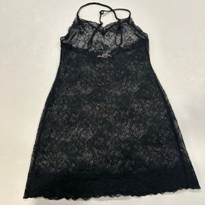 Victoria’s Secret Black Lace Slip Dress Medium Sheer Lingerie Adjustable Straps